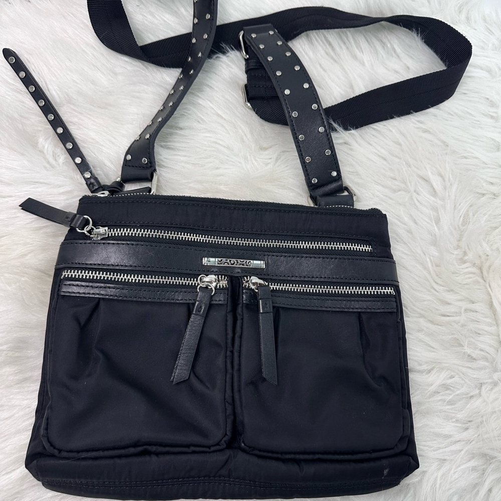 BRIGHTON Black Nylon Crossbody Bag with Silver Accents